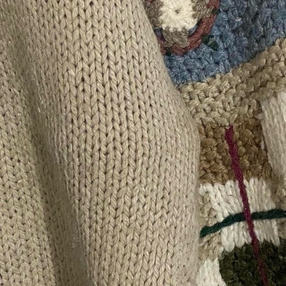 Vintage 90s Women’s Patchwork Fisherman Sweater Hand Knit M Boho Coastal Grandma - Picture 8 of 8